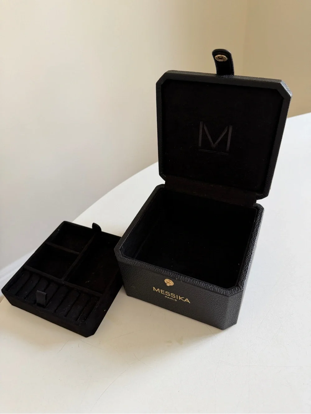 Messika Black Pebbled Leather Travel Jewelry Box